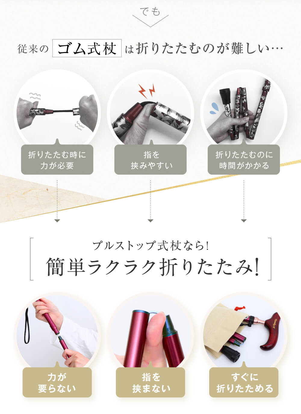 プルストップ式ステッキ（スワニーハイブリッド）※名入れオプション（漢字）
