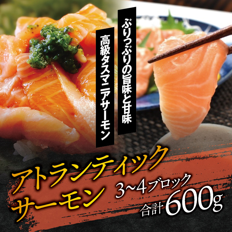 タスマニア産サーモンブロック 3~4ブロック 合計600g サーモン 鮭 さけ 刺身  さしみ 冷凍 オーストラリア産【nks701A】