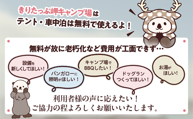 【返礼品なし】浜中町『きりたっぷ岬キャンプ場』10,000円 応援支援寄附_H0028-006