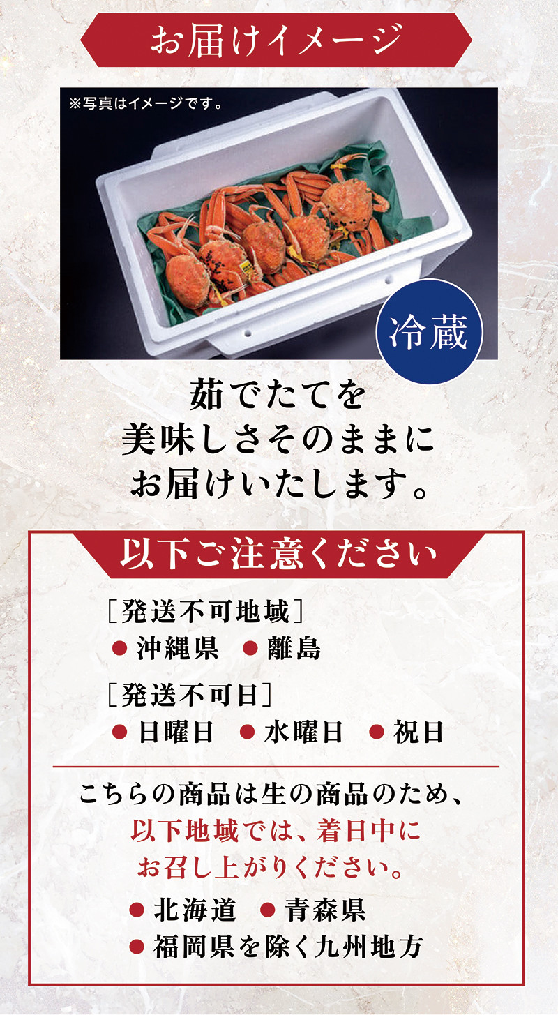 【冷蔵発送】【先行予約 9月10月限定】越前がに(メス)「せいこがに」 特大サイズ 220g前後 × 5杯
