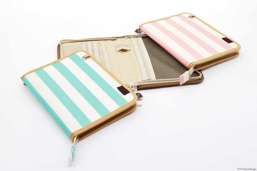 AI156-d マルチケース(ファスナータイプ)ブロックストライプ Lモデル 1個 サクラ【 母子手帳ケース 2人分 かわいい おしゃれ 軽量 Pouche ポーチェ 長崎県 島原市 】