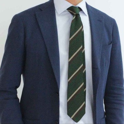 手織りネクタイ 【 グリーン 】 ネクタイ 2ライン レジメンタルタイ レジメンタル シルク ブランド 高級 ストライプ 緑 シルク100％ 贈り物 贈答用 記念日 誕生日 ギフト プレゼント 父の日 おしゃれ お洒落 kuska fabric クスカ 京都 丹後 与謝野