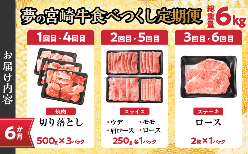 【10月末で受付終了!!】≪6か月定期便≫夢の宮崎牛食べつくしセット(総重量6kg) 肉 牛 牛肉 おかず 国産_T030-1433