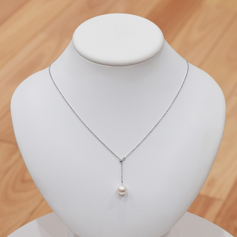 S101-363_あこや真珠 ホワイトピンク 9mm - 9.5mm 1粒 ネックレス Yスタイル SV925 シルバー925 あずきチェーン 真珠