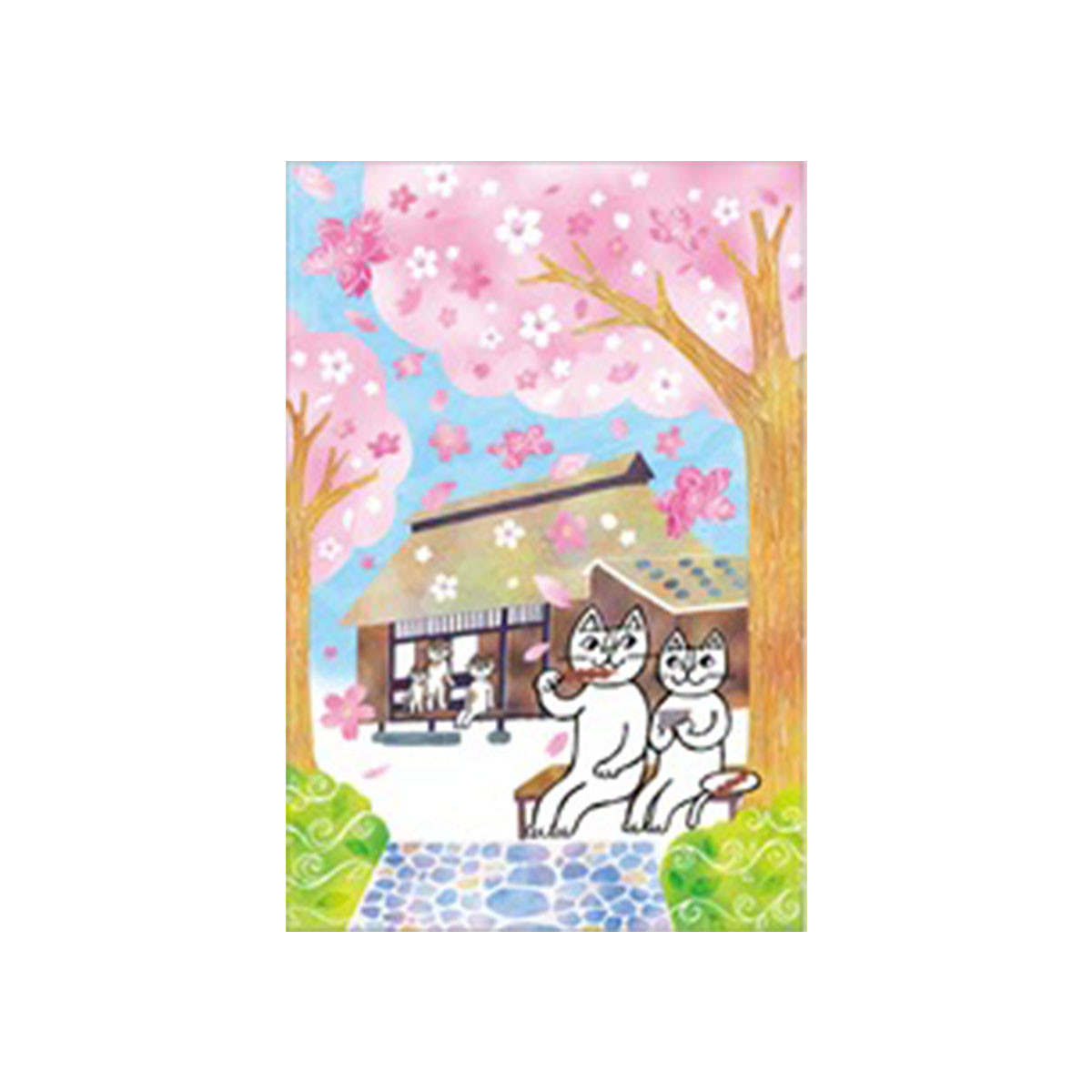 おかべてつろう安中市オリジナルポストカードと通行手形 ANX013　ふるさと納税 ポストカード 四季 ねこ 猫 オリジナル イラスト 4種 通行手形 安中杉並木 安中市 群馬県