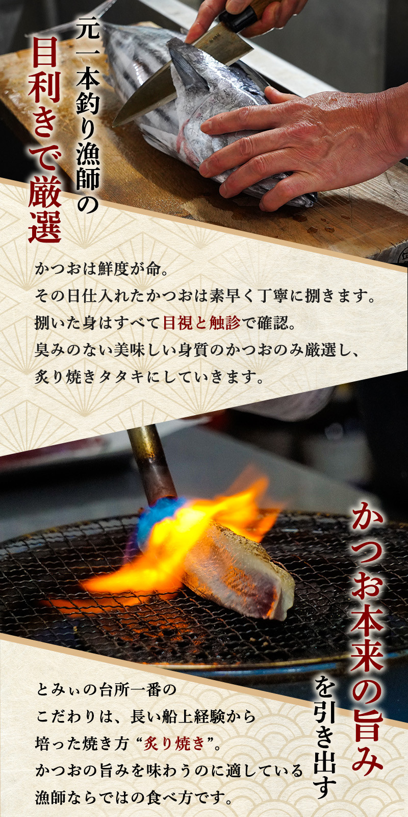 【初鰹・戻り鰹 食べ比べ定期便】5~6月・11月 お届け 元かつお一本釣り漁師がつくる!〈生〉かつおの炙り焼きタタキ (2~3人前) 冷蔵