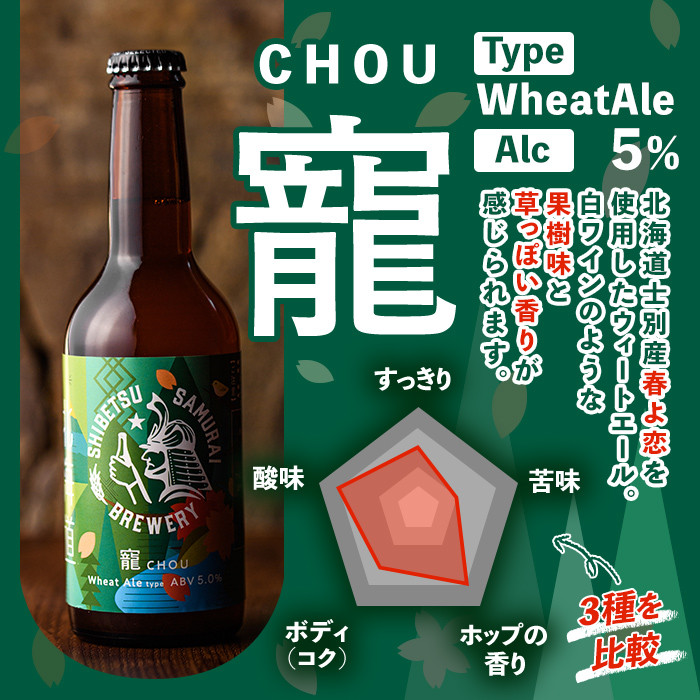 【B7061】クラフトビール定番3種6本セット(330ml×3種×各2本) ビール 麦芽 アルコール 瓶ビール 酒 お酒 飲み比べ セット【士別サムライブルワリー】
