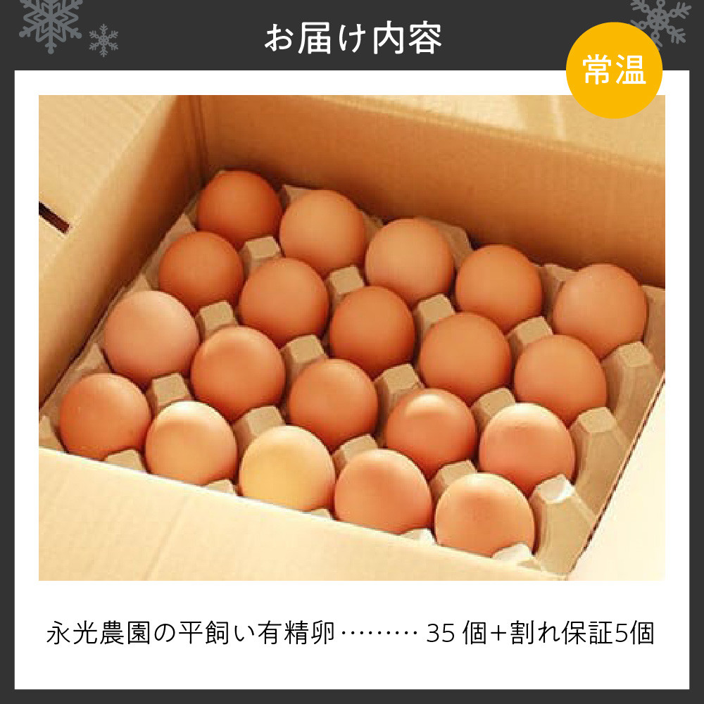 永光農園の平飼い有精卵 35個+割れ保証5個