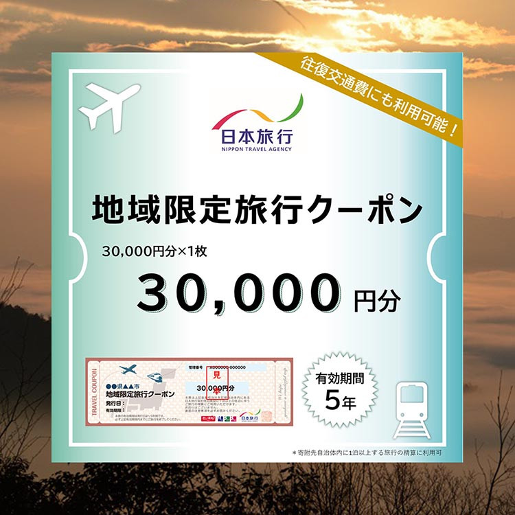 【有効期限は発行日から5年間】京都府亀岡市 日本旅行 地域限定旅行クーポン30,000円分 交通費利用可 旅行 トラベル 旅行券 宿泊券 予約 チケット ホテル 観光 おすすめ