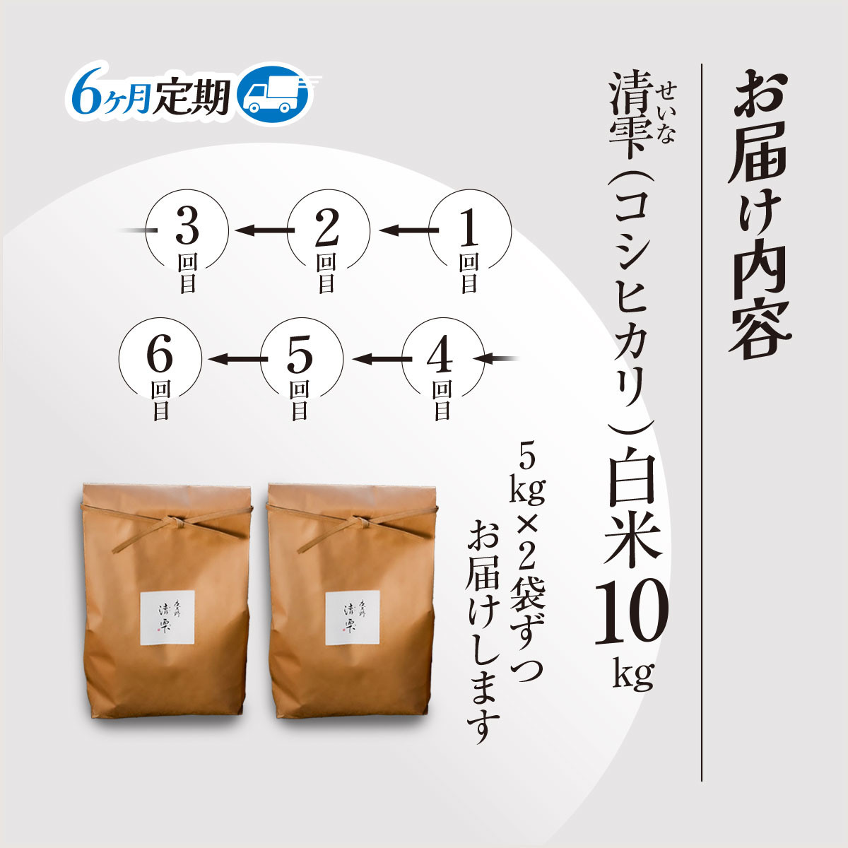 <令和7年9月末より発送予定!>【6ヶ月定期便】京都夜久野産 清雫(せいな) コシヒカリ<白米10kg×6回>/  令和7年度産 先行 定期 10kg 5kg×2袋 収穫 6回 白米 夜久野 京都 京都府 福知山 FCDB035