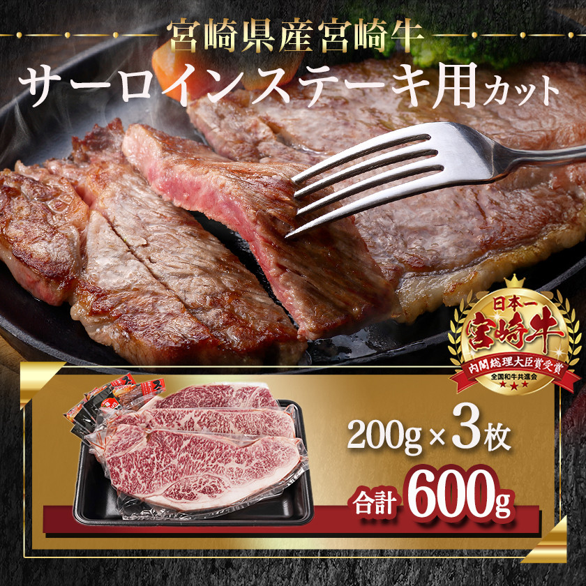 宮崎牛サーロインステーキ(200g×3枚)_26-N401_(都城市) 4等級以上 ステーキ 牛肉 宮崎牛 和牛 国産 サーロイン 霜降り 真空パック 600g 贈答用 ギフト