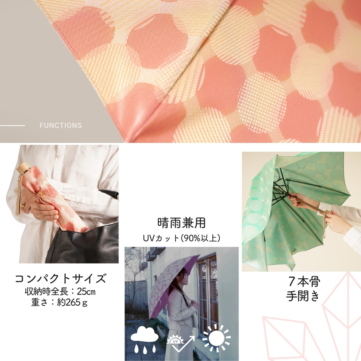 高級織物傘【婦人折りたたみ傘】 ノルディック ドットコラージュ ブルー 北欧デザインをベースに山梨の自然を表現した晴雨兼用雨傘 / 雨具 雨傘 日傘 親骨60cm UVカット 7本骨 手開き UV加工 送料無料 山梨県 槇田商店【n0576-02_mak】