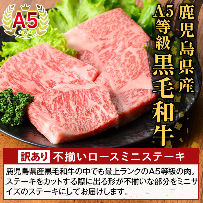 K-479-B <訳あり>鹿児島県産A5等級黒毛和牛不揃いロースミニステーキ(計480g) 【ふるさと産直バザール】霧島市 牛肉 国産 鹿児島県産 赤身肉 不揃い ワケアリ ロース ステーキ 肉 精肉