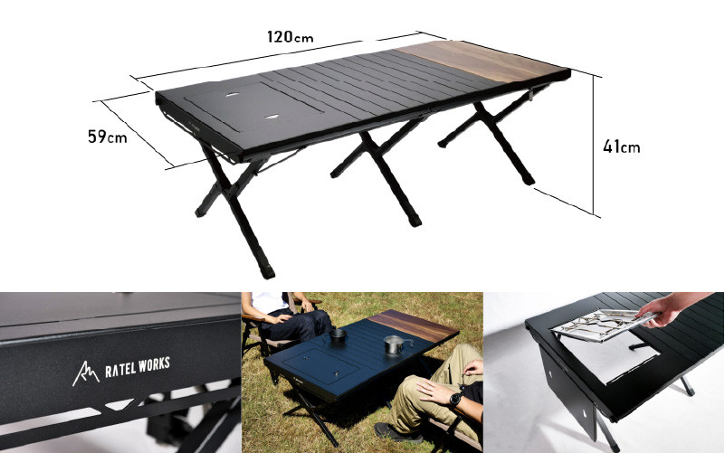 【 RATEL WORKS（ラーテルワークス） 】WOOD PANEL TABLE120(ウッドパネルテーブル120)　‐コンパクト収納＆軽量で持ち運び、車へ積み込み、家での収納どれをとっても快適！