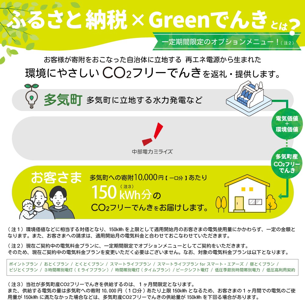 多気町産CO2 フリーでんき 70,000 円コース（注：お申込み前に申込条件を必ずご確認ください）／ 中部電力ミライズ 電気代 電気 電力 ふるさと でんき 中部 愛知県 岐阜県 静岡県 長野県 三重 三重県 多気町 CDM-04