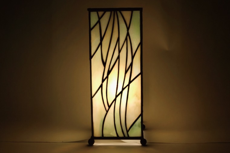 ミニ行燈薄緑【インテリア 電気 照明 ランプ あんどん オパールセントガラス ステンドグラス LED 水戸市 茨城県】(AT-41)