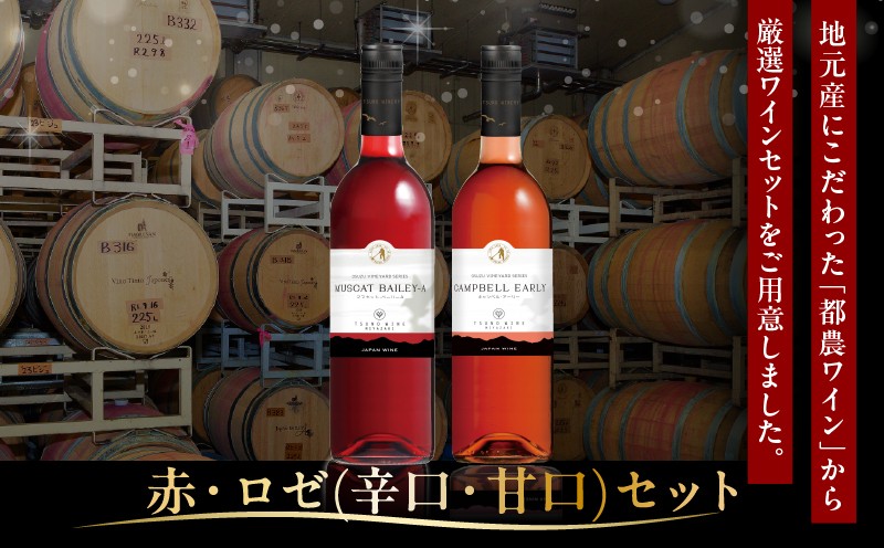 都農ワイン赤・ロゼ(辛口・甘口)2本セット 酒 飲料 アルコール 国産_T014-0355