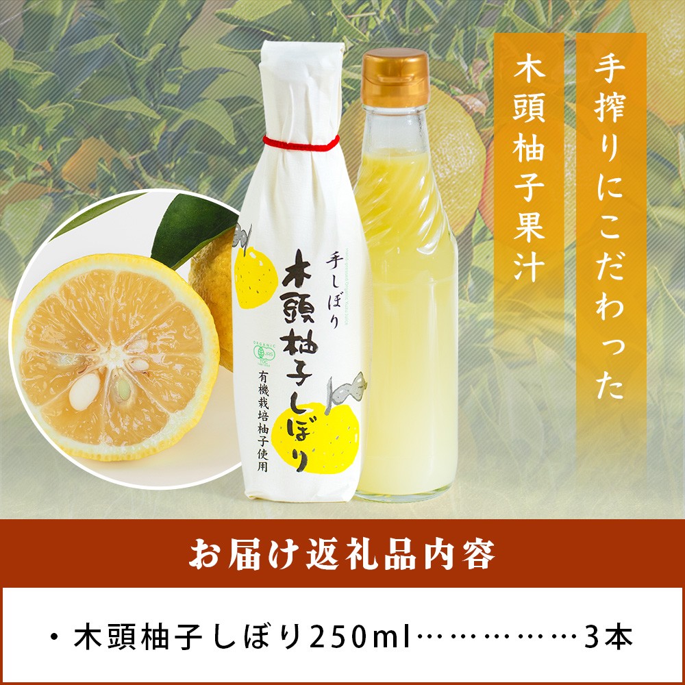 木頭柚子しぼり(柚子果汁)250ml×3本【徳島県 那賀町 木頭 木頭ゆず 木頭柚子 ゆず ユズ 柚子 柚子果汁 果汁 柑橘 ジュース ドリンク 調味料 便利 万能 贈物 プレゼント 有機栽培 手搾り 国産】KM-11