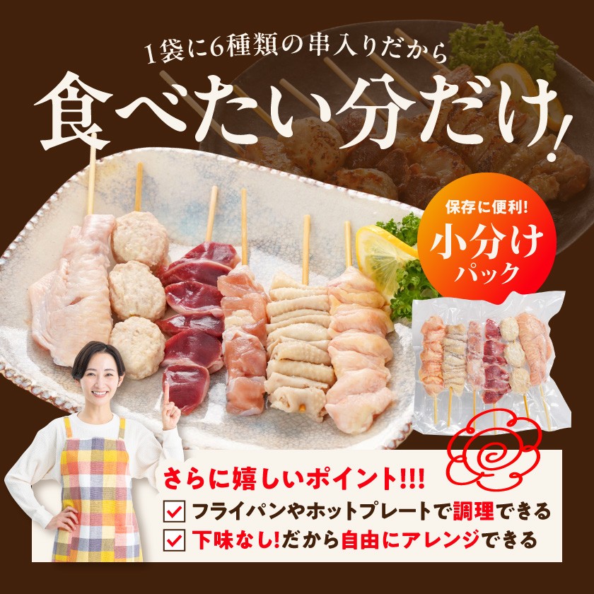 【年内お届け】職人串打ちの本格焼き鳥66本!!≪2025年12月15日~31日お届け≫_MJ-3312-HNY_(都城市) 焼鳥串 生冷凍串 冷凍生肉 もも 皮 手羽 小肉 砂肝 ぼんじり ねぎま ハラミ せせり つくね ふりそで 6本入り 11P 計2.1kg やきとり 焼き鳥 BBQ 鶏肉 国産 小分け