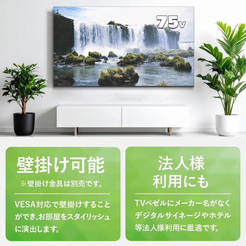 チューナーレステレビ 75型 ダイコーアペックス 4K対応 液晶モニター (AP75DPX)  セカンドテレビ 75V 子ども用 寝室用 ウルトラハイビジョン 壁掛け可能 VESA対応 家電 電化製品 75インチ 法人用にもおすすめ 会議室 ホテル 学校 病院 デジタルサイネージ 送料無料 山梨県上野原市