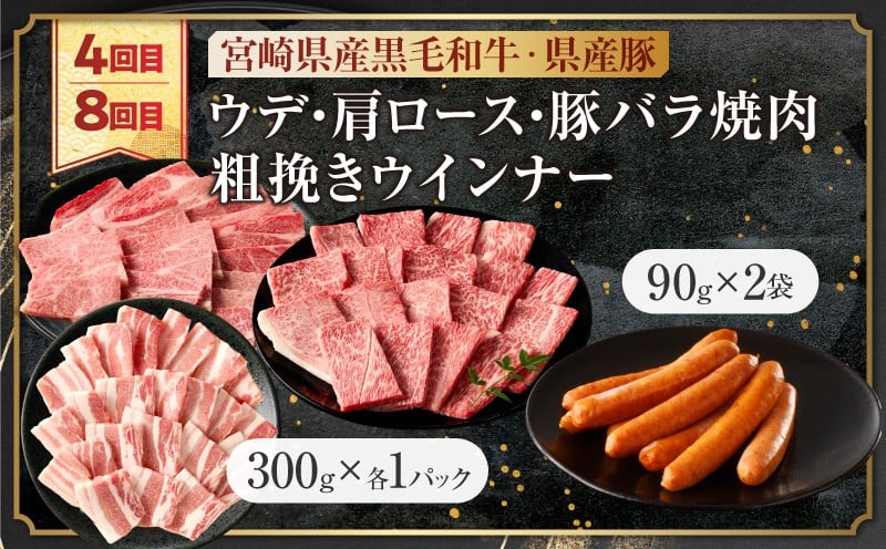【10月末で受付終了!!】≪8か月定期便≫黒毛和牛&県産豚バラエティーセット(焼肉)総重量7.9kg以上 肉 牛 牛肉 国産_T030-1803