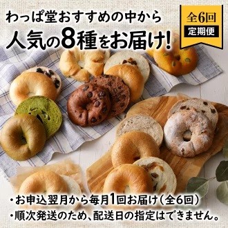 わっぱ堂のふわもちベーグル6ヶ月≪定期便≫ 8個×6ヶ月  パン 自家製 個包装 焼きたて 便利 グルメ 高リピート 食べ比べ 詰め合わせ 朝食 おやつ ぱん 食品 瞬間冷凍  H049-034