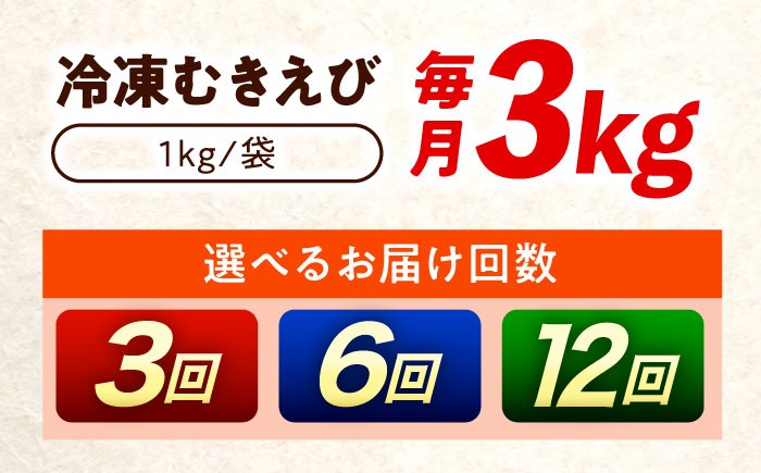 【全3回定期便】定期便 むきえび 《 背ワタ処理済 》プリプリむきえび 3kg ( 1kg ×3) えび エビ むきえび たっぷり むき身 処理済み 3キロ 海鮮 海産物 魚貝類 魚介類 新鮮 冷凍 食品 おかず 冷凍えび 使いやすい 下処理不要 時短 簡単 殻 背ワタ ぷりぷり アヒージョ エビチリ 広島 福山 人気 おすすめ 広島県福山市/マルケー食品株式会社  [BABC029]