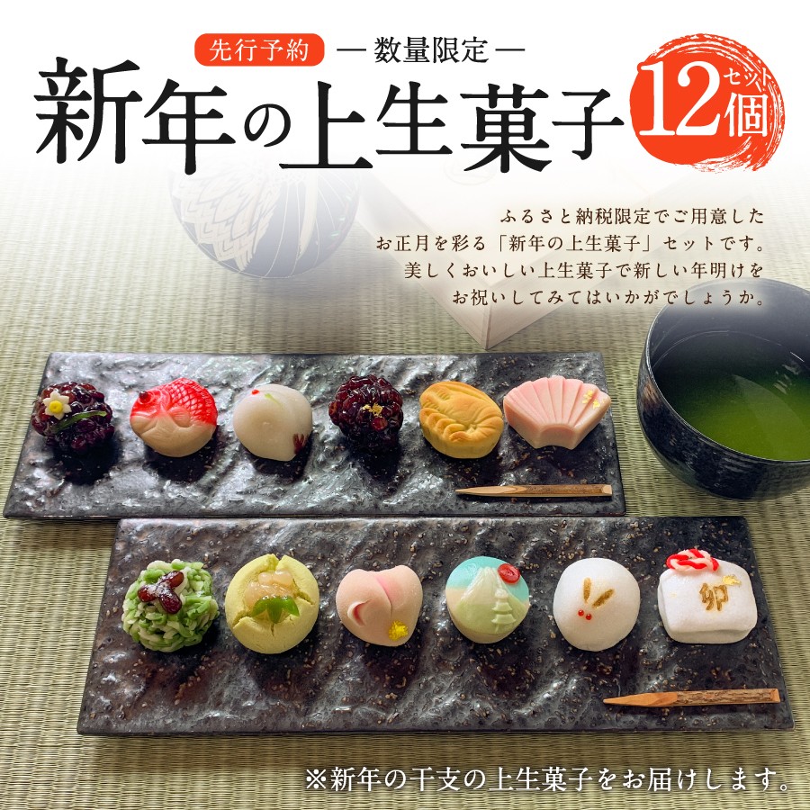 【先行予約・数量限定】新年の上生菓子 12個セット 【年内配送】 【2025年12月25日発送予定】  和菓子 上生菓子 新年 干支 生菓子 菓子 山梨 富士吉田