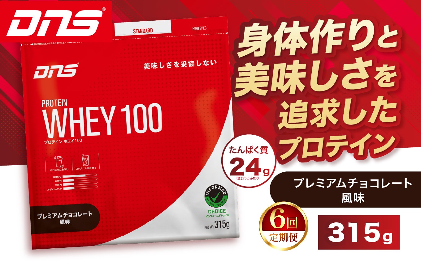 【定期便12回】DNS プロテインホエイ 100 プレミアムチョコレート 風味 315g |  プロテイン ホエイプロテイン プレミアム チョコレート 人気 高たんぱく ダイエット 置き換え 栃木県 送料無料