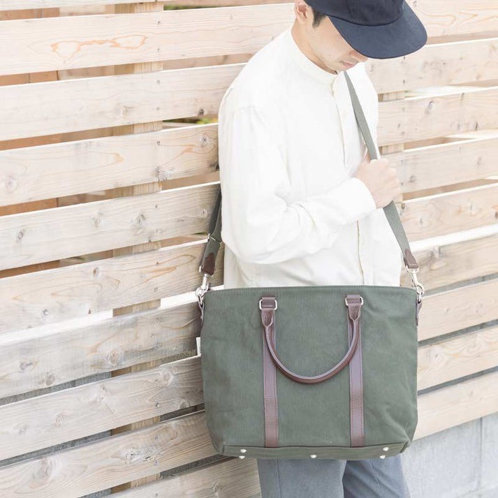 「日乃本帆布」 2WAY ビジネスショルダー  〔 モスグリーン 〕 バッグ バック グリーン ビジネス ショルダー ショルダーバッグ 帆布バッグ