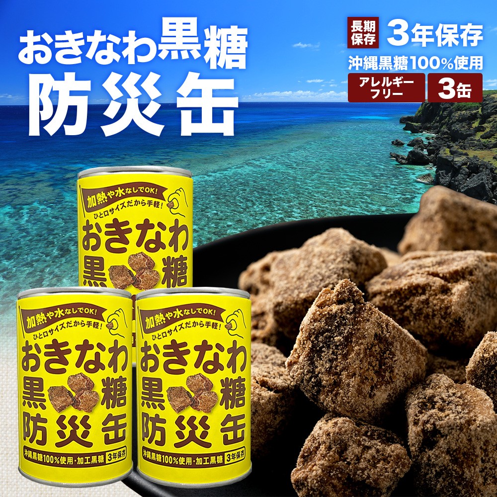 【沖縄黒糖100%】おきなわ防災黒糖缶 130g×24缶（1ケース）3年保存 長期保存 非常食 備蓄食料 災害 防災 緊急時 完全無添加 ミネラル補給 | 沖縄 与那国 黒砂糖 純黒糖 OV-1