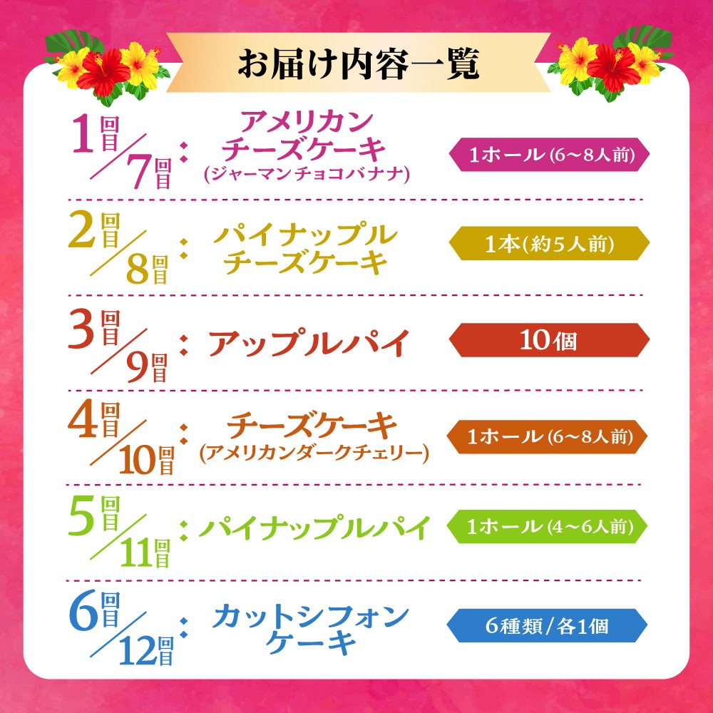 【全12回定期便】 OKINAWANスイーツ堪能定期便  ケーキ 洋菓子 スイーツ ギフト お土産 冷凍 沖縄市 / 株式会社クロップ・株式会社ファーストマーク・ZAZOU・シフォンケーキショップ ウニパティ [BCZZ014]