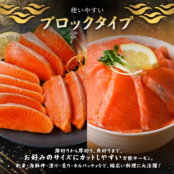 生食用 サーモン ブロック(計1kg・250g×4P) 鮭 小分け 真空 パック 冷凍 刺身 シャケ サケ 魚 魚介 【AW-100】【丸正水産】