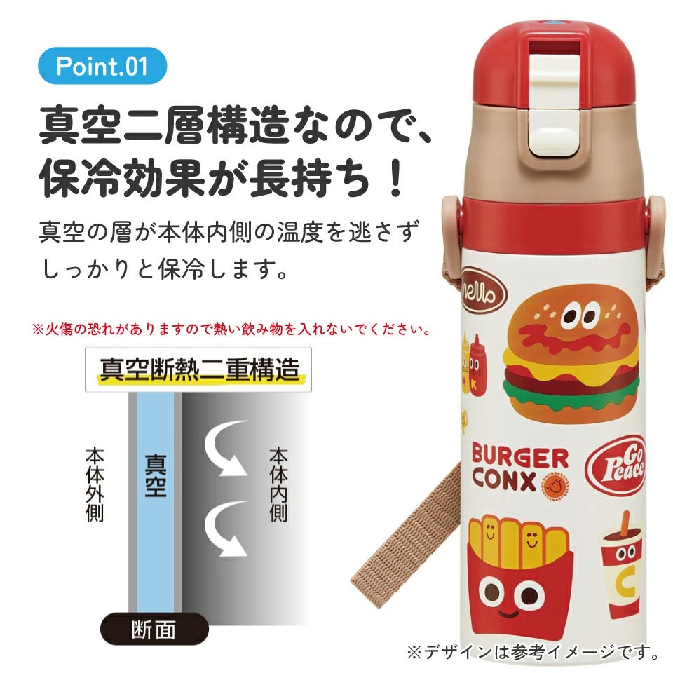 直飲み ダイレクト ステンレスボトル 470ml SDC4 バーガーコンクス 【幼稚園 キャラクター ワンタッチ こども 保冷 ショルダーベルト付き 子ども】 スケーター 725623 奈良県 奈良市 skt054