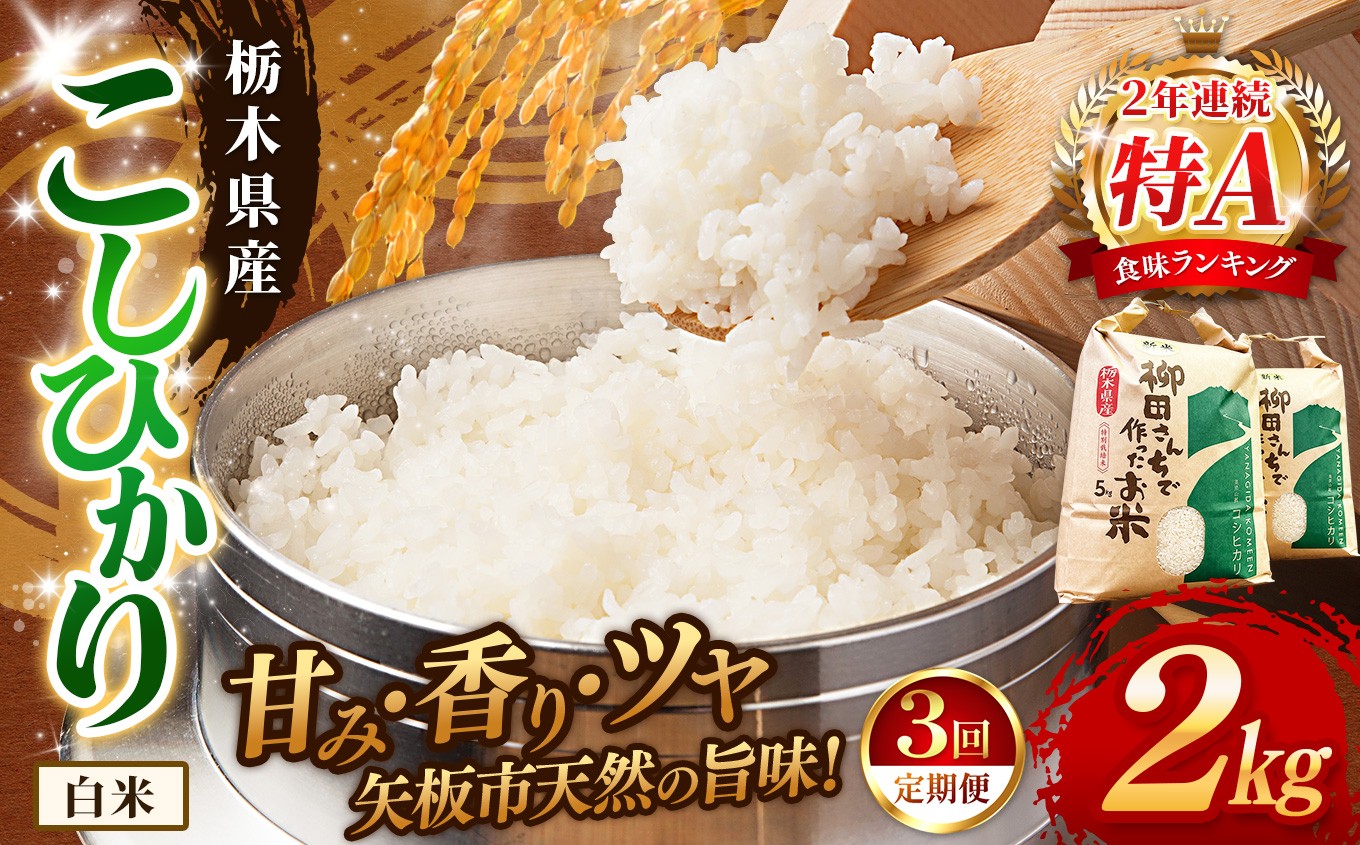 [定期便3回]矢板市特別栽培米 こしひかり 白米 2kg | お米 米 こめ 白米 玄米 にじのきらめき コシヒカリ こしひかり 美味しい お弁当 選べる エコ スマート 環境 手間暇 土づくり  ふるさと 納税 栃木県 矢板市