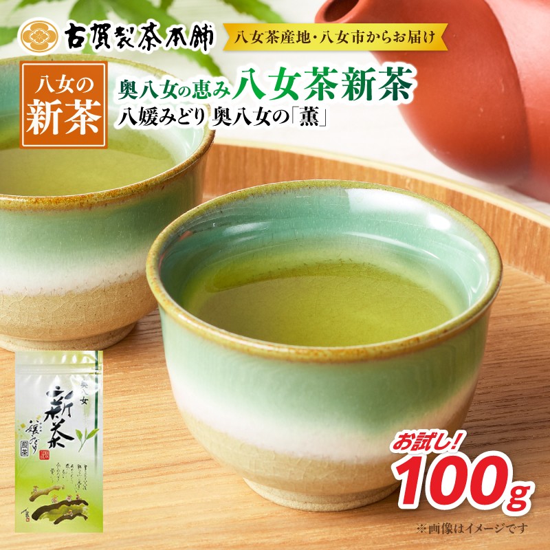 古賀製茶本舗 奥八女の「薫」八媛みどり 新茶お試し100g【2026年5月以降発送】【メール便】 茶 お茶 八女茶 新茶 煎茶 お試し ポスト投函 簡易包装 訳あり
