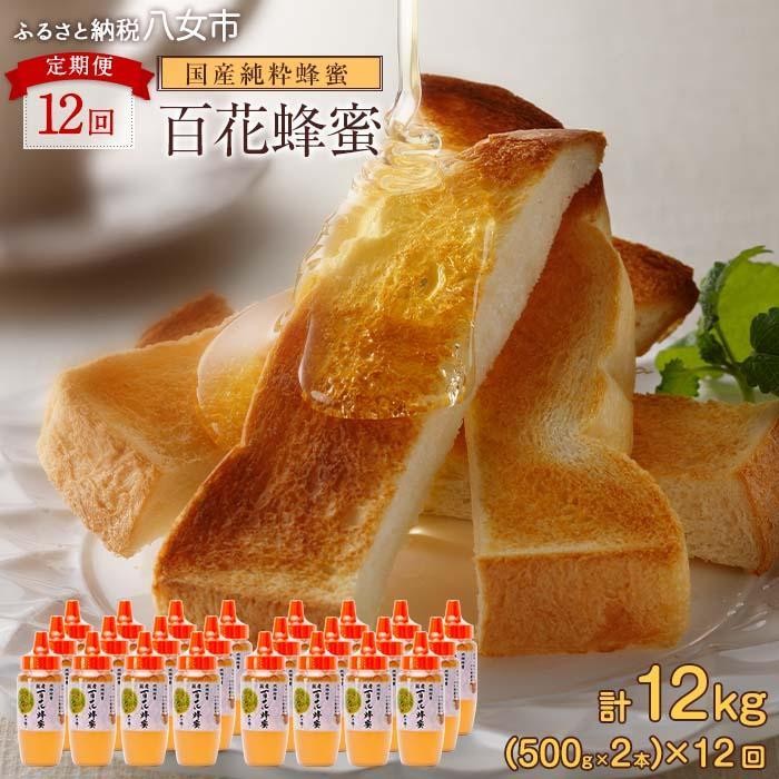 【全12回】 定期便 かの蜂 国産 百花蜂蜜 合計12kg(とんがり容器500gを毎月2本お届け) 純粋はちみつ ハチミツ 非加熱 ハニー 大容量