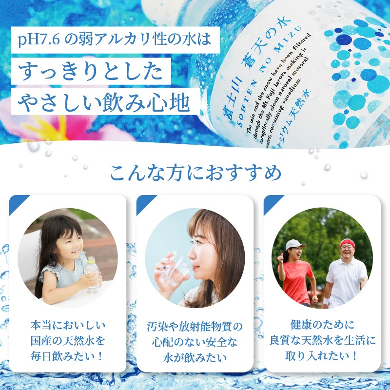 【3ヶ月定期便】富士山蒼天の水 500ml×24本（1ケース）ラベルレス※離島不可 天然水 ミネラルウォーター 水 ペットボトル 500ml バナジウム天然水 飲料水 軟水 鉱水 国産 シリカ ミネラル 美容 備蓄 防災 長期保存 富士山 山梨県 忍野村