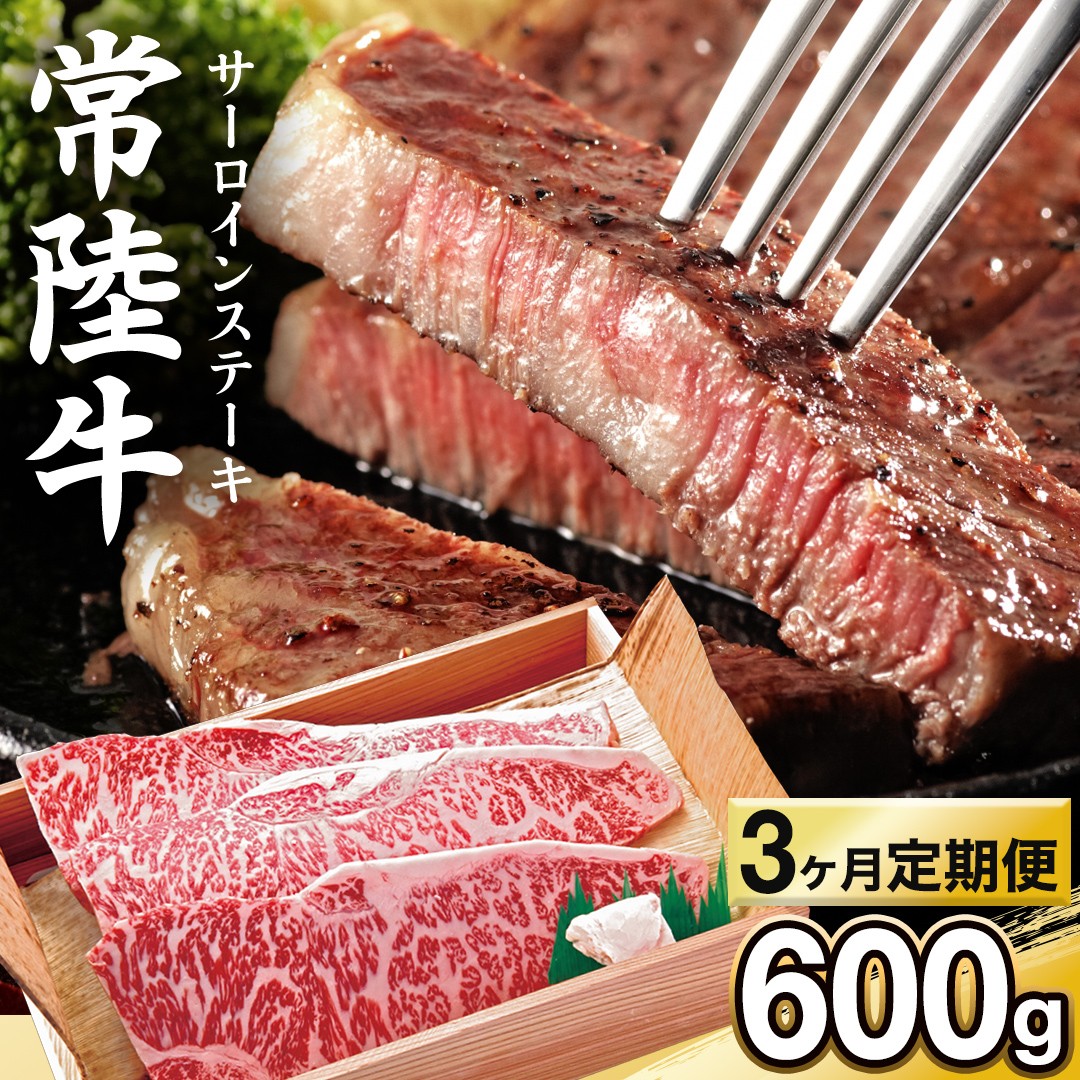 【 3カ月 定期便 】常陸牛 サーロイン ステーキ用 600g 茨城県 黒毛和牛 和牛 牛肉 ブランド牛 A4 A5 冷凍 ステーキ 肉 黒毛 国産牛 誕生日 お祝い 定期便 生活 定期 応援 3回 3ヶ月 霜降り肉 冷凍 ギフト 贈り物 贈答用 (AP012)
