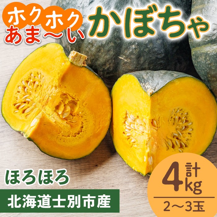 北海道士別産 かぼちゃ ほろほろ (4kg)【9月下旬以降準備ができ次第発送】 北海道産 国産 カボチャ 南瓜 野菜 煮物 サラダ 天ぷら 甘い 味覚の秋 【吉方農園】【A7143】