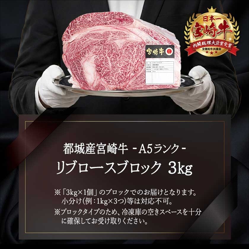 超主役級!宮崎牛リブロースブロック 3kg_MC-0102_(都城市)  都城産宮崎牛 リブロース ブロック  3kg ステーキ サイコロステーキ 焼肉