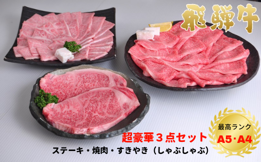 飛騨牛ステーキ・焼肉・すき焼き（しゃぶしゃぶ）3点セット【飛騨牛A5等級ほか】