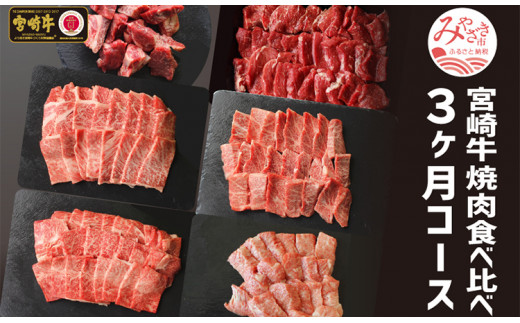 定期便 宮崎牛 焼肉 食べ比べ 3ヶ月 コース【牛肉 3回 毎月】_M109-T018