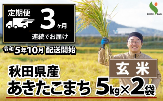165P9009 【定期便3ヶ月】秋田県産あきたこまち(玄米)10kg