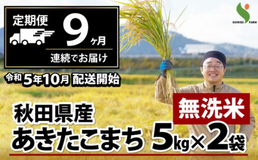 495P9202 【定期便9ヶ月】秋田県産あきたこまち(無洗米)10kg