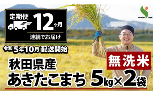 650P9203 【定期便12ヶ月】秋田県産あきたこまち(無洗米)10kg