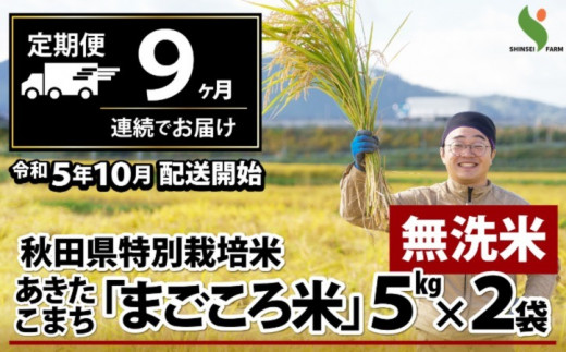 585P9201 【定期便9ヶ月】秋田県特別栽培米あきたこまち「まごころ米」(無洗米)10kg
