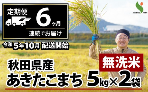 330P9201 【定期便6ヶ月】秋田県産あきたこまち(無洗米)10kg