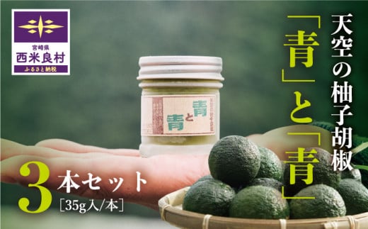2024年製造の新作登場!!　天空の柚子胡椒「青と青」選べる 35g×3本セット　無添加 鍋 水炊き 地鶏 宮崎 西米良村 贈答 ギフト 九州産 柚子 調味料 九州 定番 焼き鳥 お歳暮
