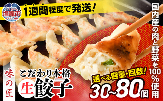 餃子 こだわり 本格 生餃子 選べる個数 30個 ／ 50個 ／ 80個 ／ 600個 ／ 定期便3回 ／ 定期便6回 【6,000円～72,000円寄附コース】 防腐剤 無添加 急速冷凍 国産 豚肉 国産野菜 田子町ニンニク ｜ 味の匠 こだわり本格 簡易包装 宮城県 塩竈市 ぎょうざ ギョウザ お手軽 おかず 晩ごはん 惣菜 お取り寄せ 選べる 4892193